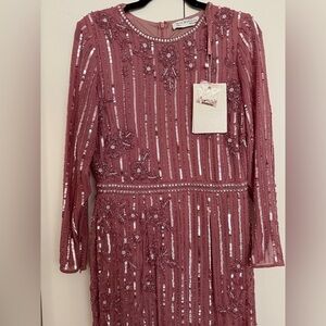 NWT Mac Duggal Rose Pink Long Sleeve Embellished Dress size 8